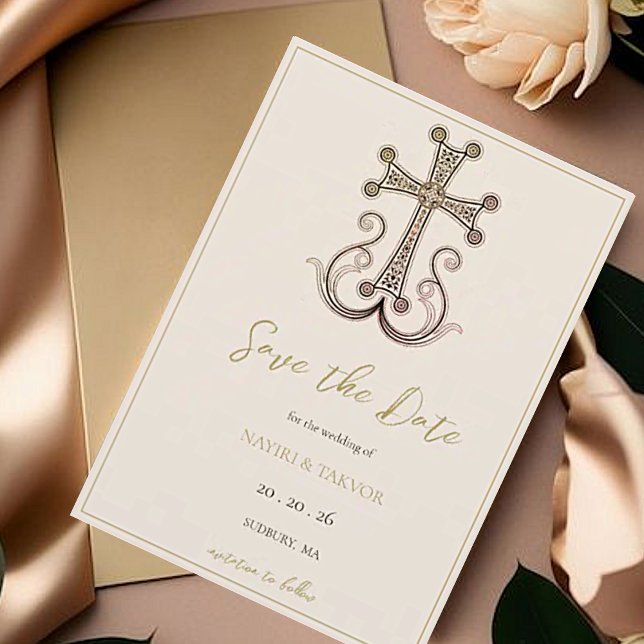 Modern Elegant Armenian Cross Wedding Save The Date (Creator Uploaded)