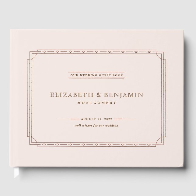 Modern Elegant Art Deco Blush Rose Gold Guest Book (Front)