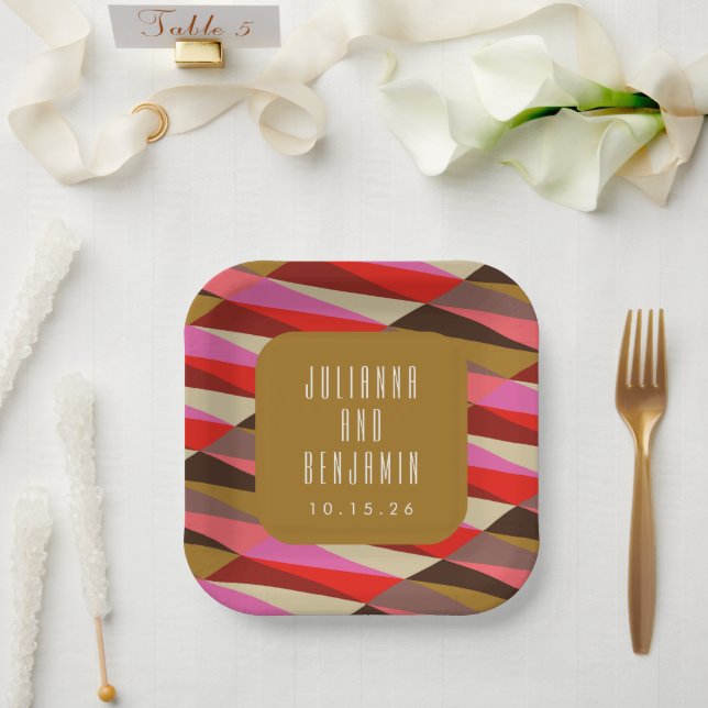Modern Elegant Art Deco Geometric Wedding Custom Paper Plate (Wedding)