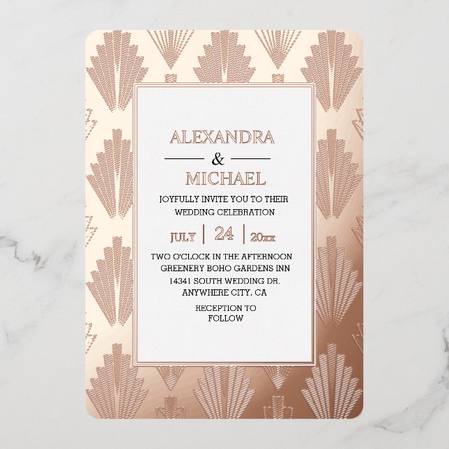 Modern Elegant Art Deco Wedding Foil Invitation (Front)