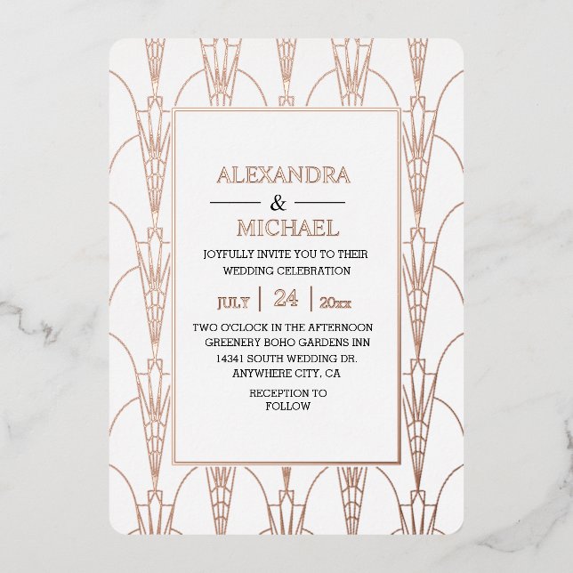 Modern Elegant Art Deco Wedding Foil Invitation (Front)