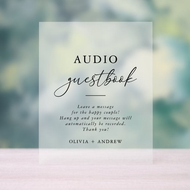 Modern Elegant Audio Guestbook Acrylic Sign (Neutral)