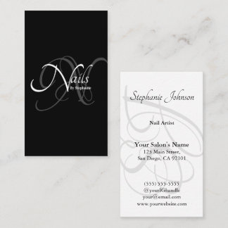 Modern Elegant B&W Monogram Typography Nail Artist Business Card