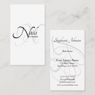 Modern Elegant B&W Monogram Typography Nail Artist Business Card