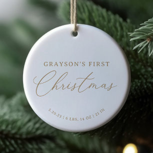 Modern Elegant Baby Birth Stats First Christmas  Ceramic Tree Decoration