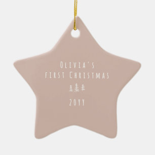modern elegant baby first christmas natural ceramic tree decoration