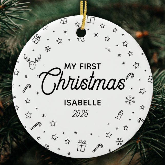 Modern Elegant Baby First Christmas Photo Ceramic Tree Decoration (Creator Uploaded)