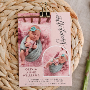 Modern Elegant Baby Girl Photo Collage Birth  Announcement
