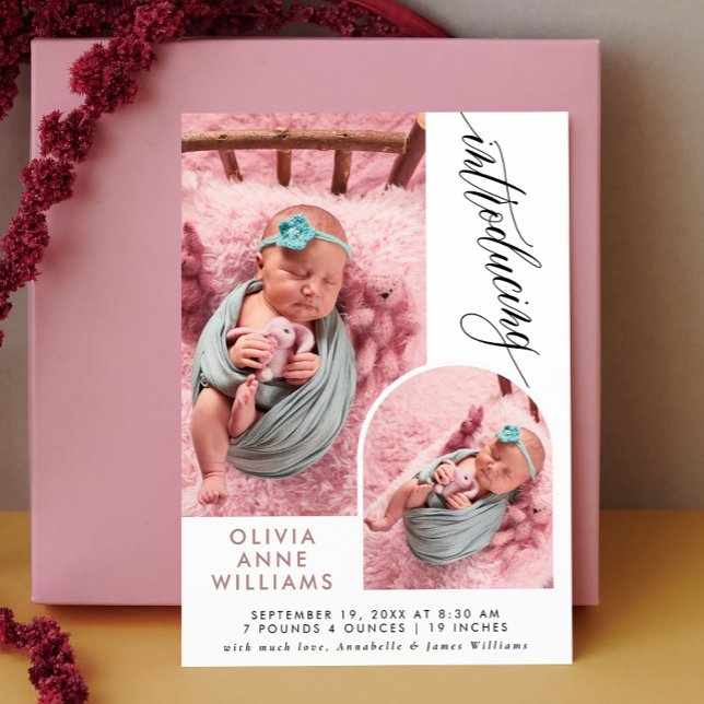Modern Elegant Baby Girl Photo Collage Birth  Announcement (Creator Uploaded)