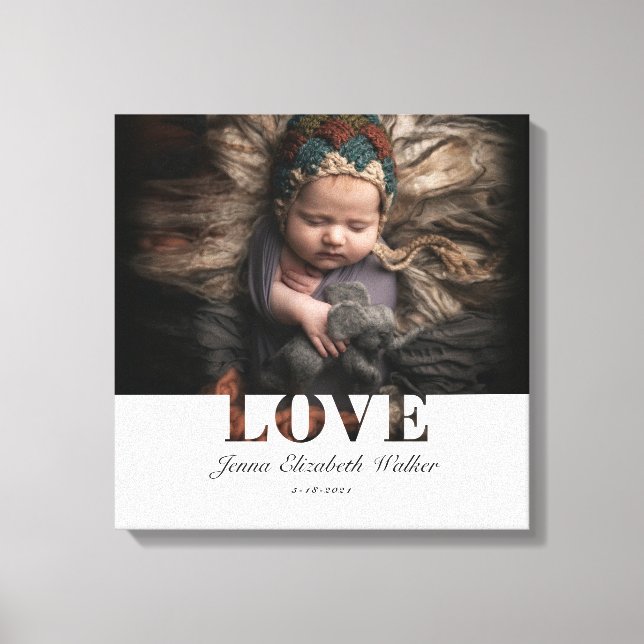 Modern Elegant Baby Photo Love Typography Poster Canvas Print (Front)
