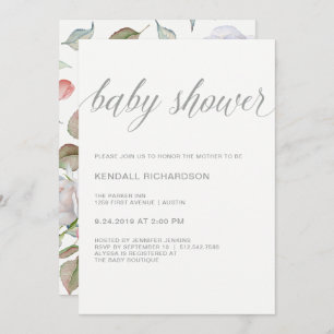 Modern Elegant Baby Shower Delicate Floral Back Invitation