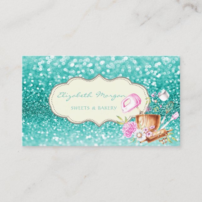 Modern Elegant Bakery Tools Bokeh  Business Card (Front)