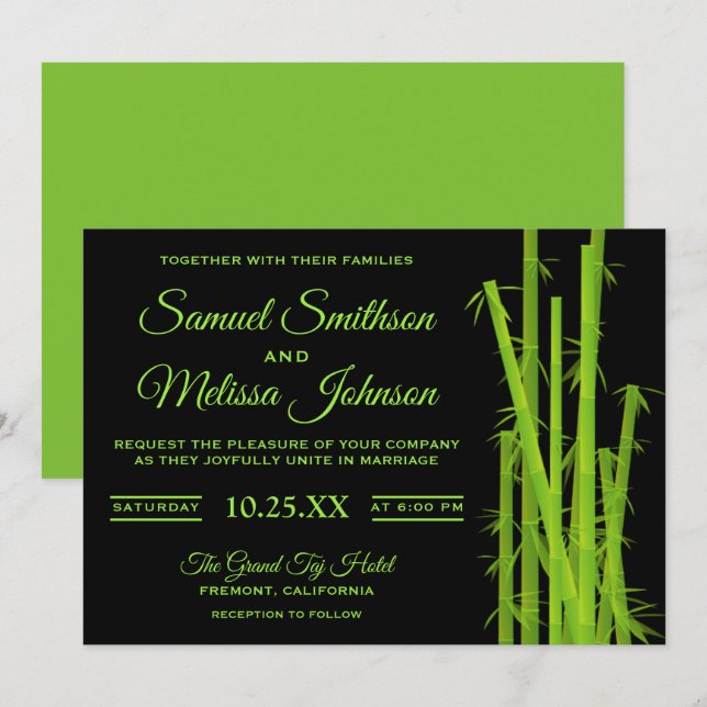 Modern Elegant Bamboo Plant Wedding Invitation (Front/Back)