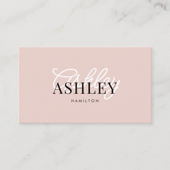 Modern Elegant Basic Typography Script Blush Pink Business Card (Front)