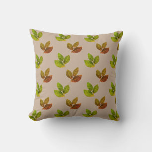 Modern Elegant Bay Leaf Pattern on Beige Cushion