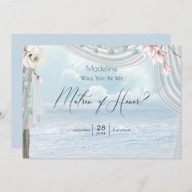 Modern Elegant Beach Arbor Be My Matron of Honour Invitation (Front/Back)