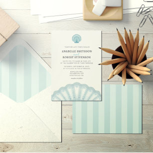 Modern Elegant Beach Blue Shell Wedding Invitation