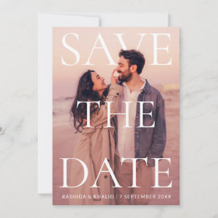 Modern Elegant Beach Photo Typography Wedding Save The Date