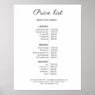Modern Elegant Beauty Salon Price List Poster
