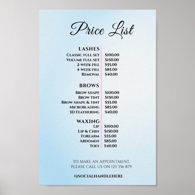 Modern Elegant Beauty Salon Price List Poster (Front)