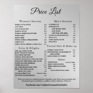 Modern Elegant Beauty Salon Price List Poster