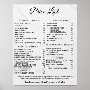 Modern Elegant Beauty Salon Price List Poster