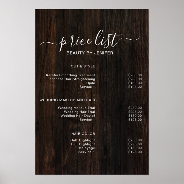 Modern Elegant Beauty salon price list Poster (Front)