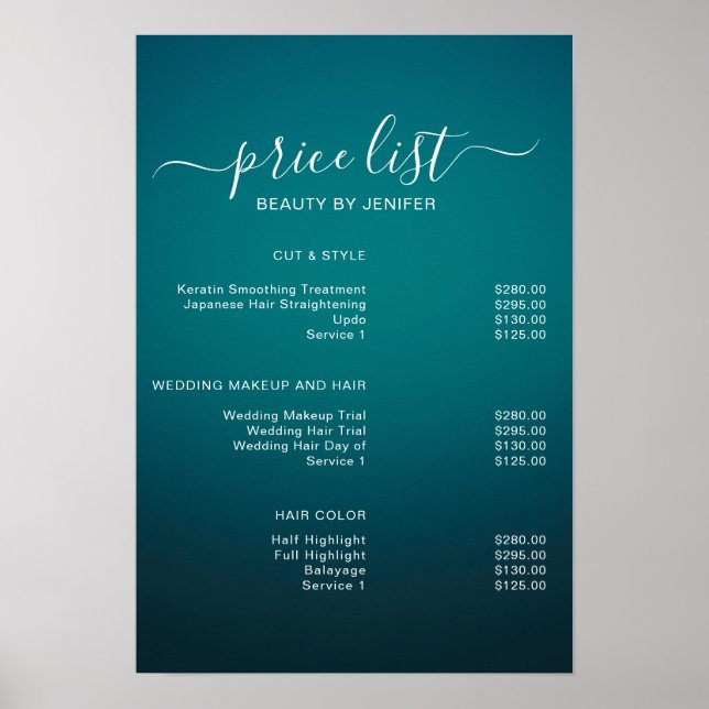 Modern Elegant Beauty salon price list Poster (Front)