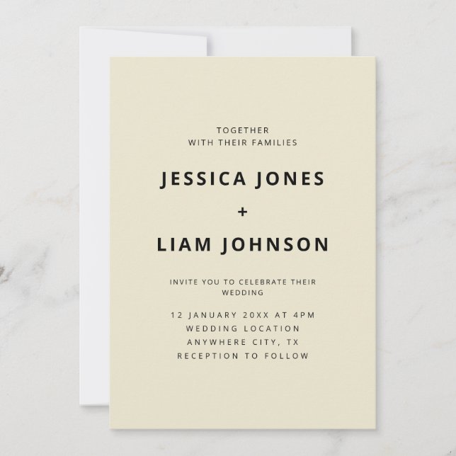 Modern Elegant Beige & Black Minimalist Wedding Invitation (Front)