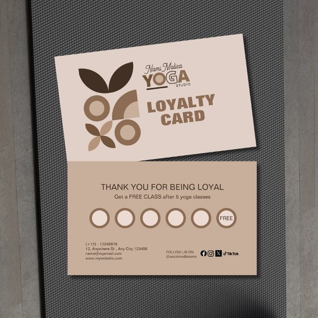 Modern Elegant Beige Brown Aesthetic Yoga Studio  Loyalty Card (Creator Uploaded)