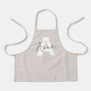 Modern Elegant Beige Monogram Custom Initial Apron