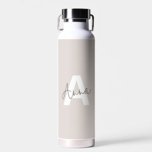Modern Elegant Beige Monogram Custom Initial Water Bottle