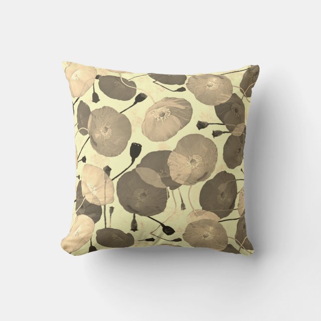 Modern Elegant Beige Poppy Floral Cushion (Front)