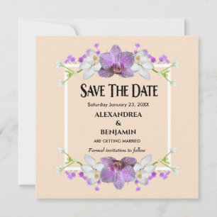 Modern Elegant Beige White Flowers Personalise    Save The Date