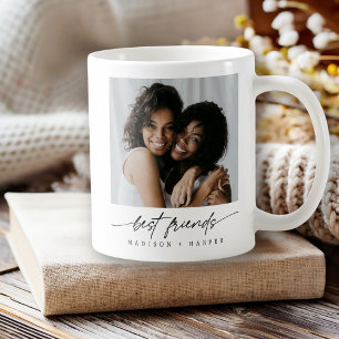 Modern Elegant Best Friends Photo Script Coffee Mug