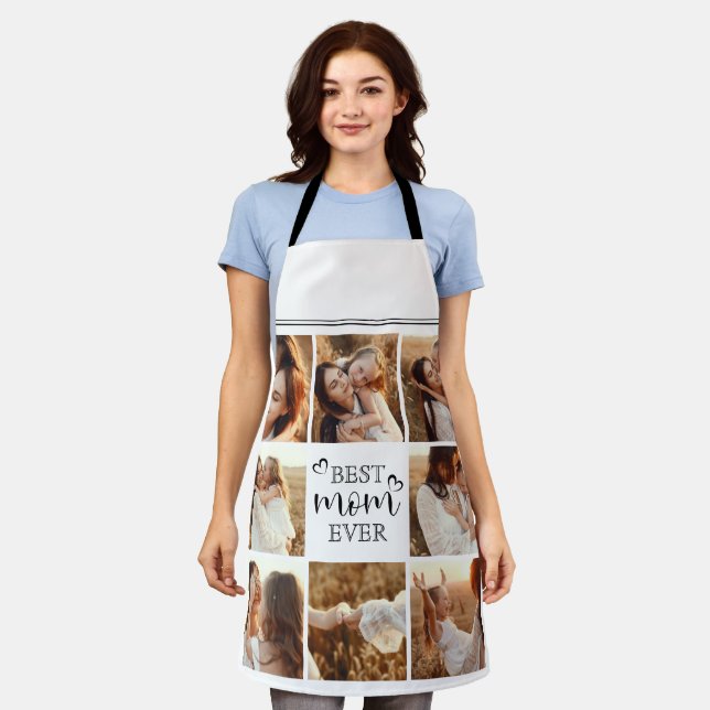 Modern Elegant Best Mum Ever Custom Photo Collage Apron (Worn)
