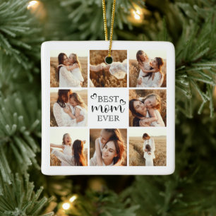 Modern Elegant Best Mum Ever Cute Photo Collage Ceramic Ornament