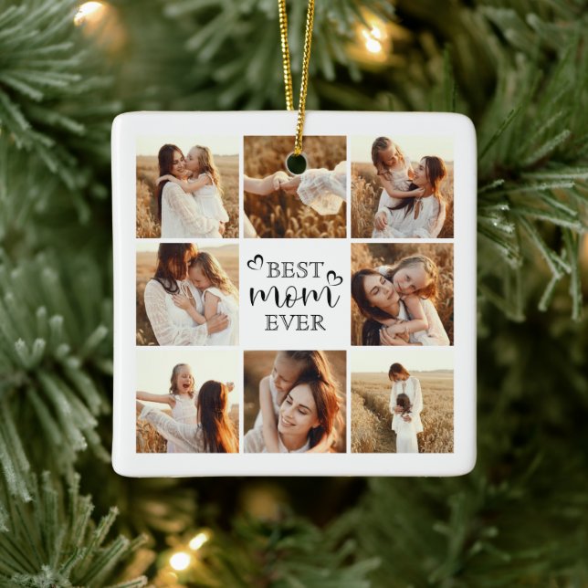 Modern Elegant Best Mum Ever Cute Photo Collage Ceramic Ornament (Tree)