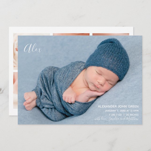 Modern Elegant Birth Announcement Photo Card (Front/Back)