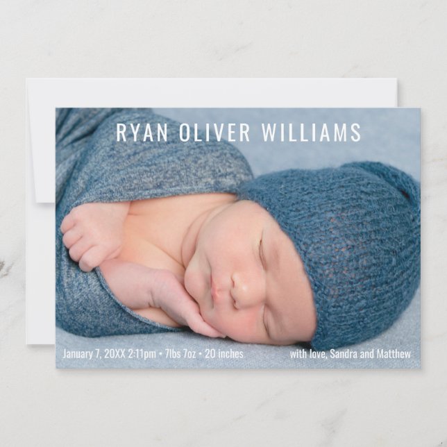 Modern Elegant Birth Announcement Photo Card (Front)