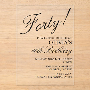 Modern Elegant Birthday Party Black Text Acrylic Invitations