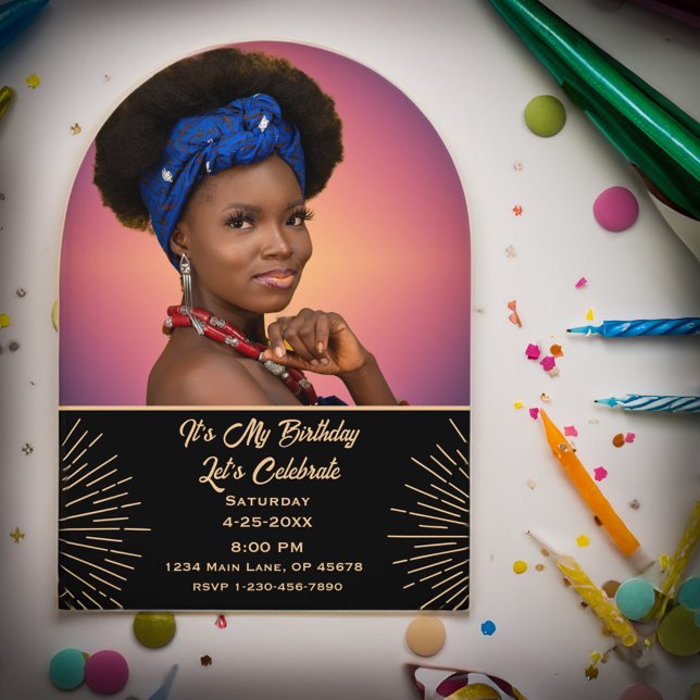 Modern Elegant Birthday Photo Gold And Black Party Acrylic Invitations (Modern Elegant Birthday Photo Gold And Black Party Acrylic Invitations great to send to your guest. )