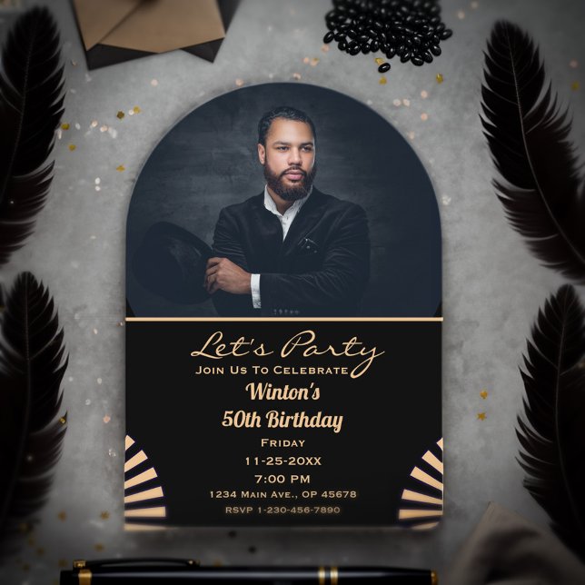 Modern Elegant Birthday Photo Gold And Black Party Acrylic Invitations (Modern Elegant Birthday Photo Gold And Black Party Acrylic Invitations great to send to your guest.)
