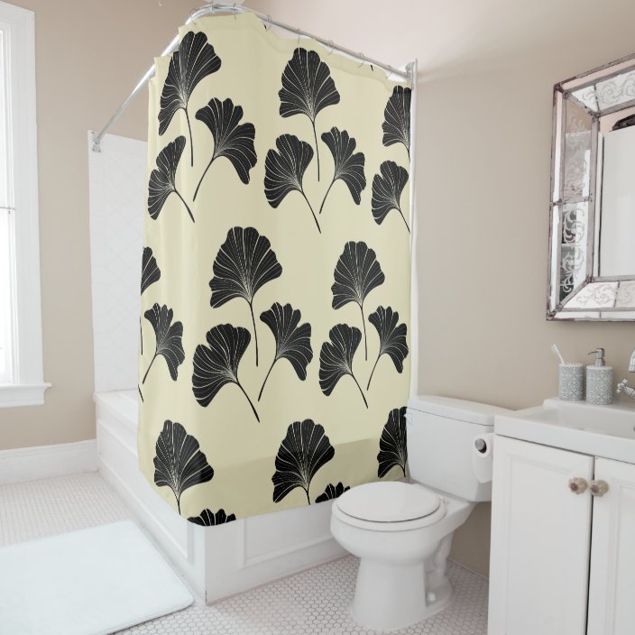 Modern elegant black and beige ginkgo leaves chic shower curtain