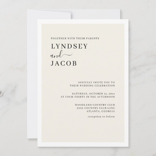 Modern Elegant Black and Cream Wedding Invitation (Front)