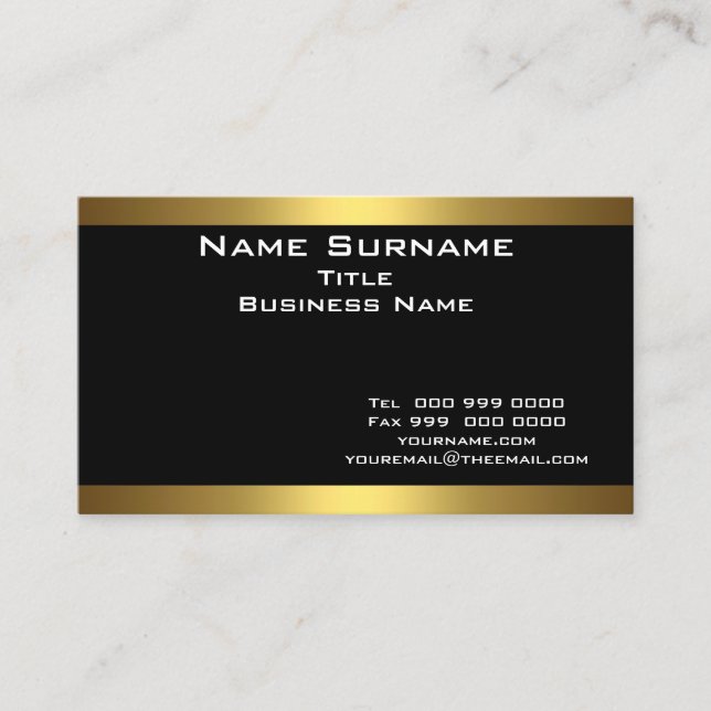 Modern Elegant Black and Gold Business Card (Front)