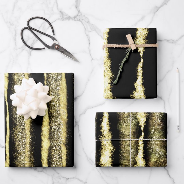 Modern Elegant Black and Gold Christmas Wrapping Paper Sheet (Front)