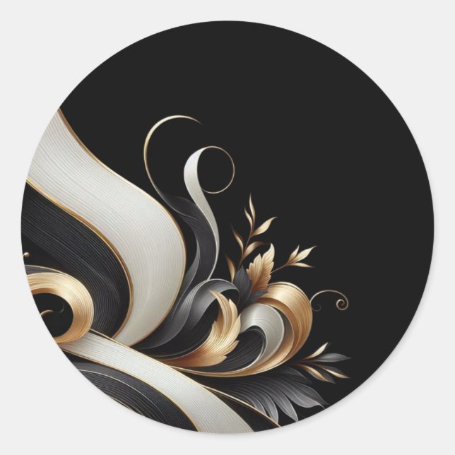 Modern Elegant Black and Gold  Classic Round Sticker (Front)