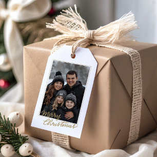 Modern Elegant Black and Gold Family Photo Gift Tags