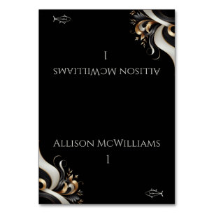 Modern Elegant Black and Gold Fish Table Number
